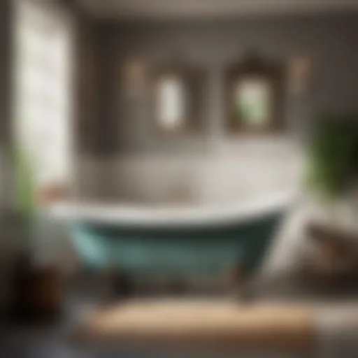 A beautifully styled vintage modern bathroom with clawfoot tub.