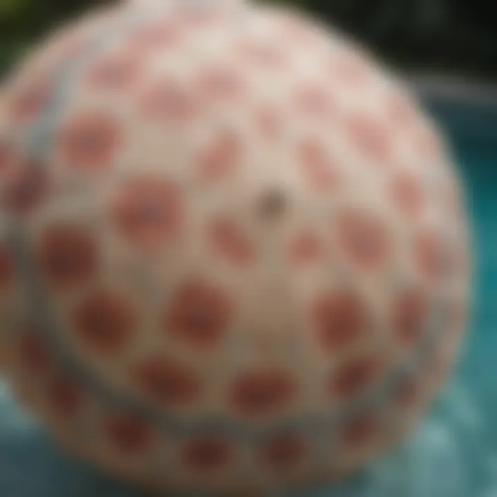 Close-up of the intricate fabric patterns and textures used in vintage pool umbrellas.