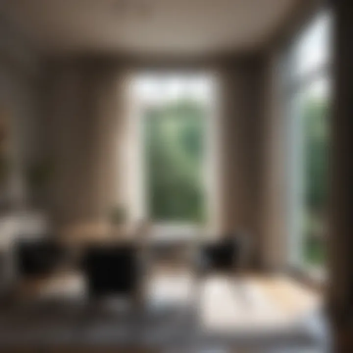Contemporary dining space featuring stylish curtain installation