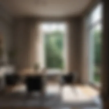 Contemporary Dining Space Featuring Stylish Curtain Installation Contemporary dining space featuring stylish curtain installation