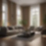 Elegant living room with floor-to-ceiling curtains