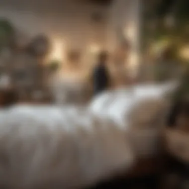 Shopping for Bedding in a Specialty Store A shopper exploring bedding options in a specialty store