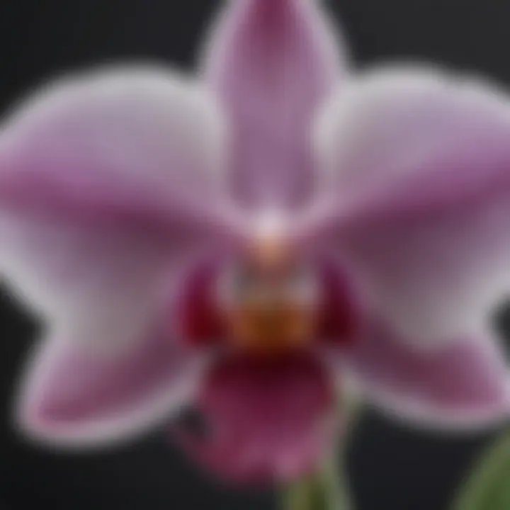 Close-up of an orchid flower in full bloom with intricate details and textures